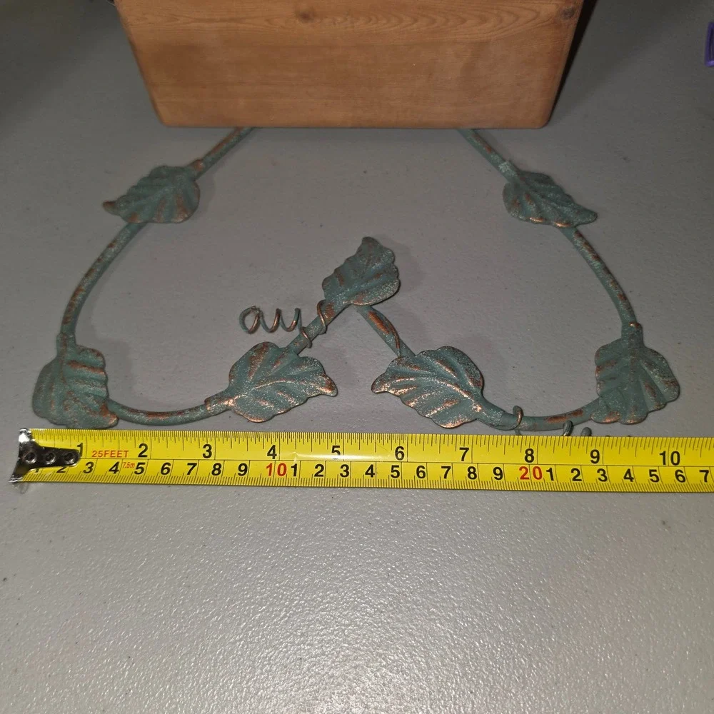 Vintage Heart Leaf Wall Shelf Verdigris Metal Copper Patina Wood Rustic Decor